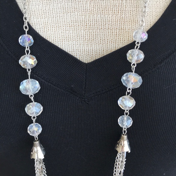 paparazzi Jewelry - Paparazzi Accessories Long Necklace Silver Tone Chainlink Crystal Jewelry White